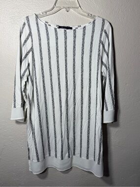 M&S Collection Ivory & Black Striped Tunic Top 3/4 Sleeve Women’s UK 14